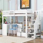 Loft Bed 90x200cm Desk Drawers Storage Stowable Ladder EN 747 Certified White
