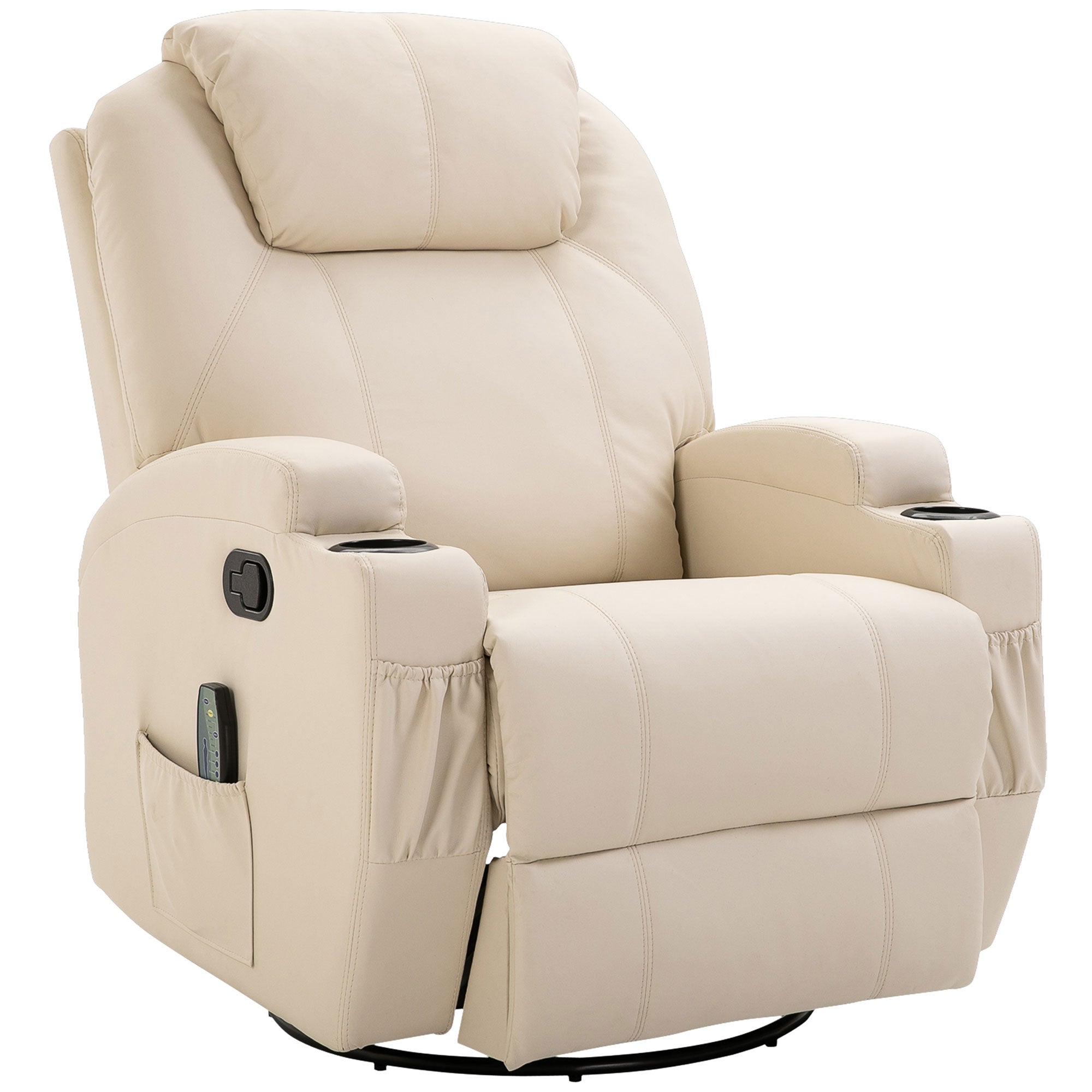 Reclining Armchair Electric Massage Chair 5 Modes Faux Leather Cream White