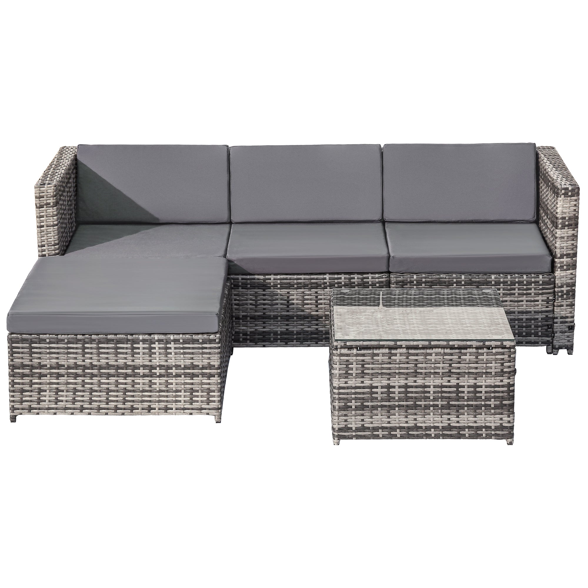 Rattan Outdoor Furniture Set with Lounge Sofa, Ottoman & Coffee Table, Grey