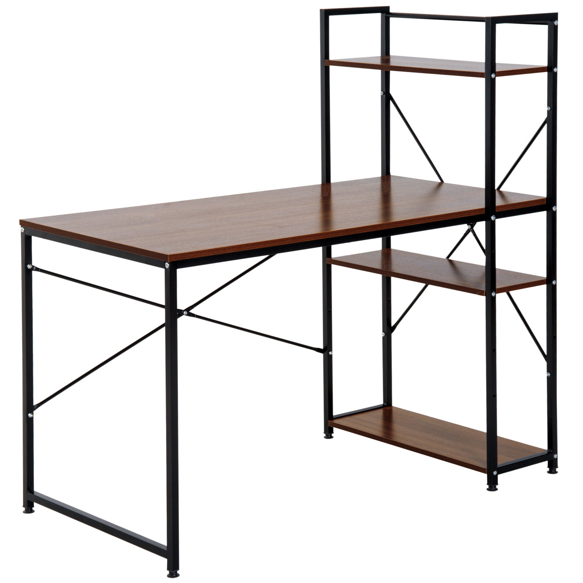 Computer Desk with Storage Shelves Reversible Industrial Style, Walnut and Black