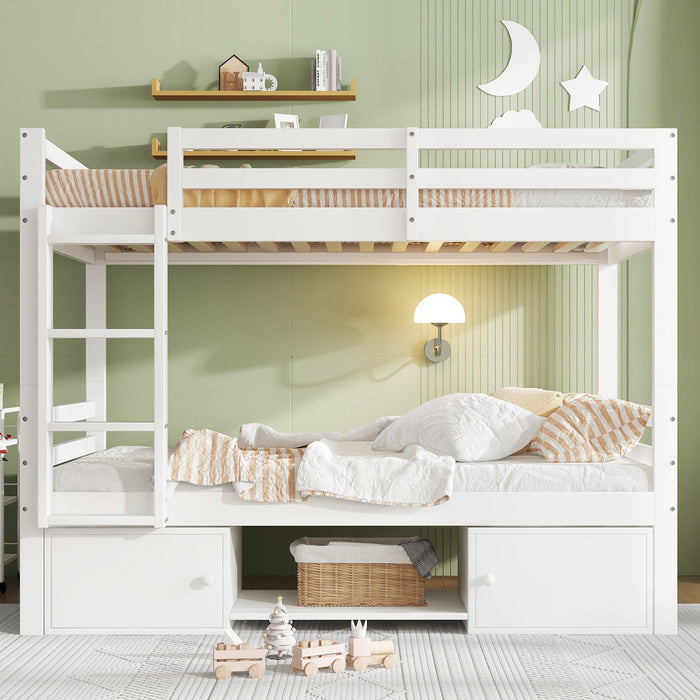 Bunk Bed Children's Shoe Racks Lockers Divisible 2 Single Beds, White 90x200cm