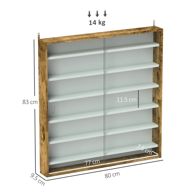 Six Shelf Display Cabinet with Glass Doors, Brown