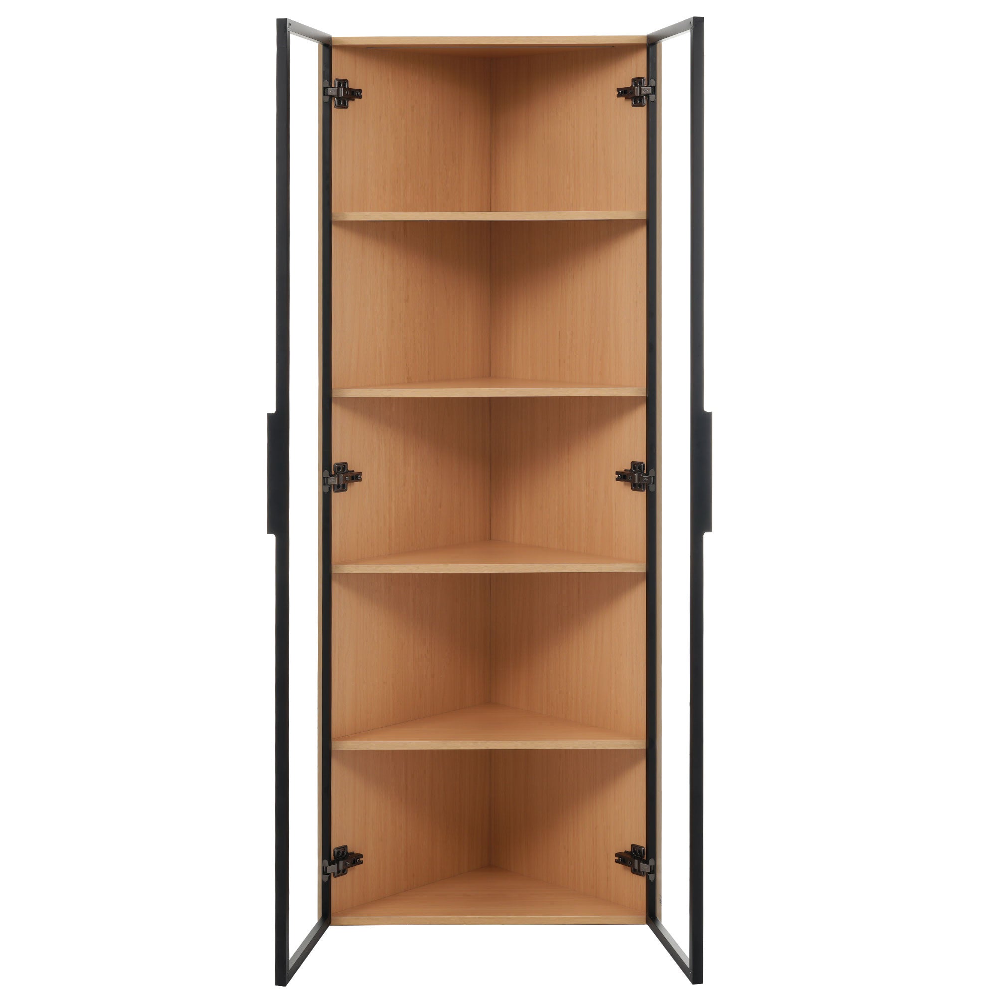 LED Glass Display Case 62x35x160cm Corner Cabinet with Light Strip, Tempered Glass, Oak