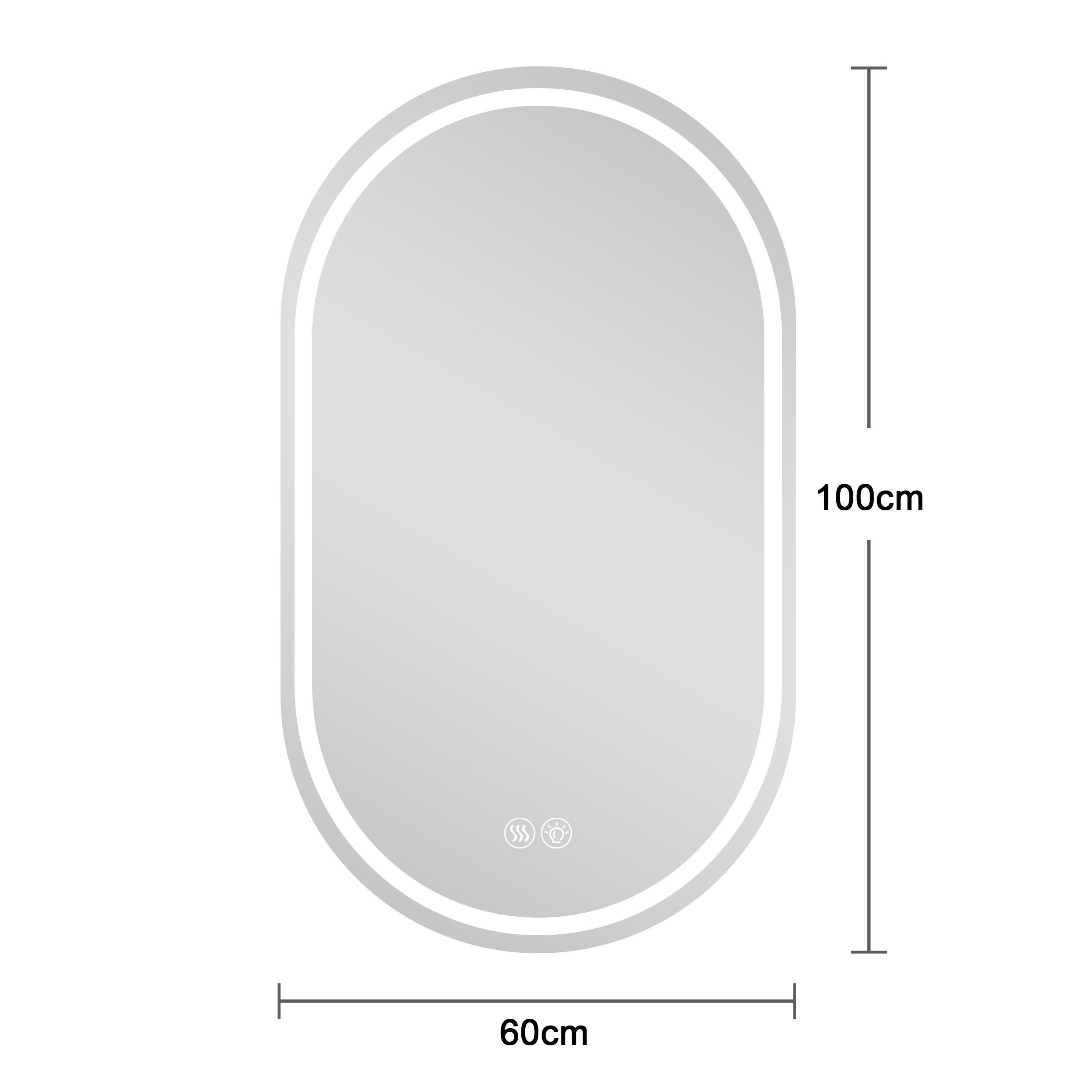 Rahmenloser ovaler Smart-Spiegel, 60x100cm, Antibeschlag-Touchscreen-Badezimmerspiegel, Glas