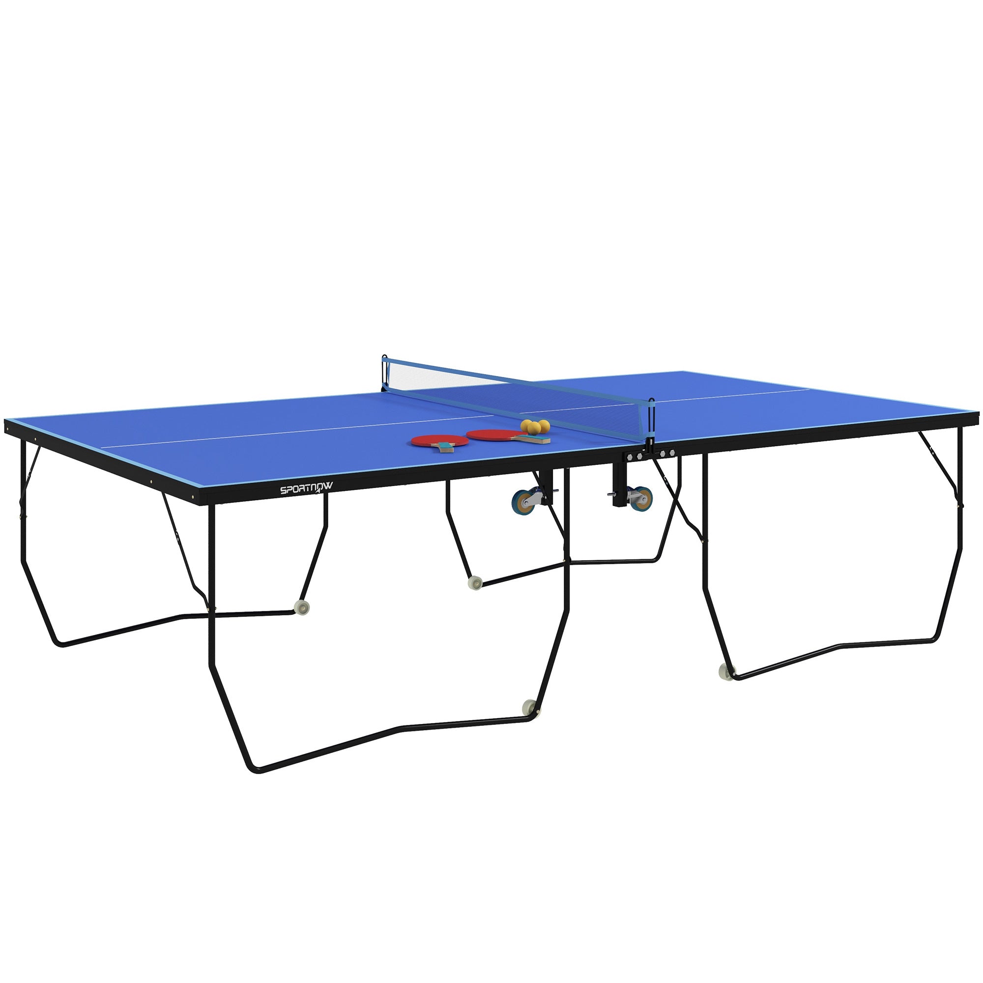 Tischtennisplatte, klappbar mit Netz, Rollen, Stahl, Blau