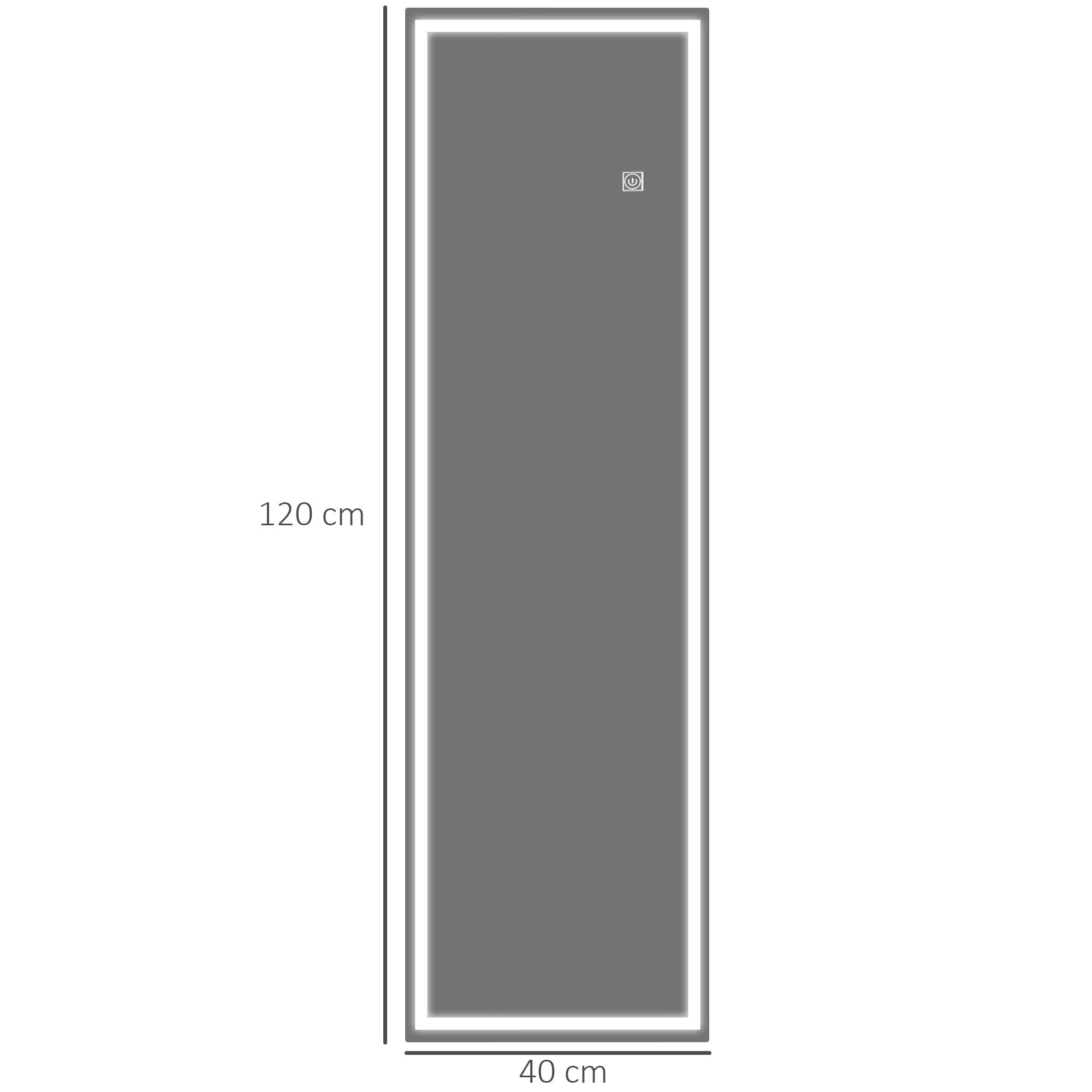 Wall Mirror Full Length LED, 3 Light Bars, Silver
