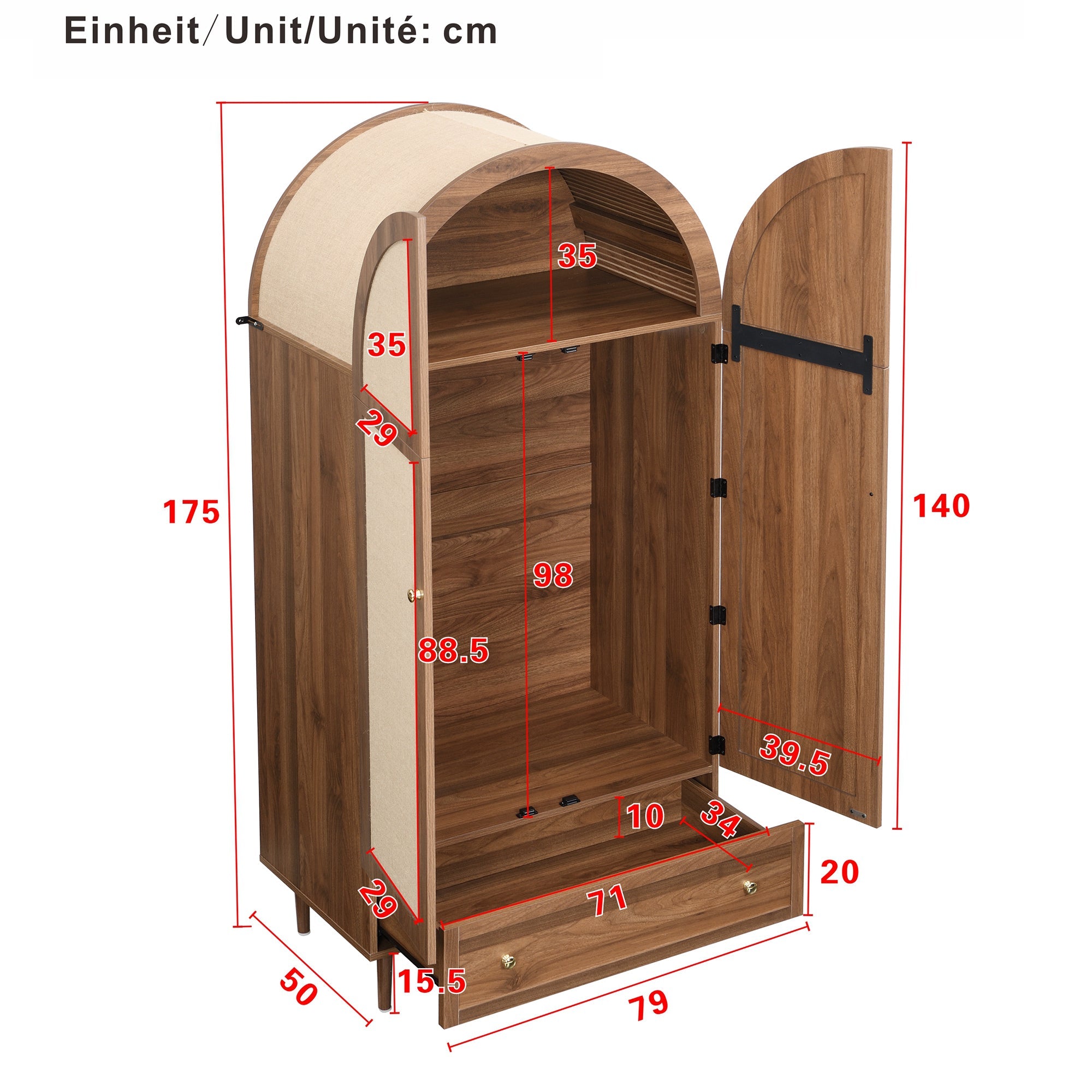 Wardrobe with Drawers Linen Fabric Wooden Doors