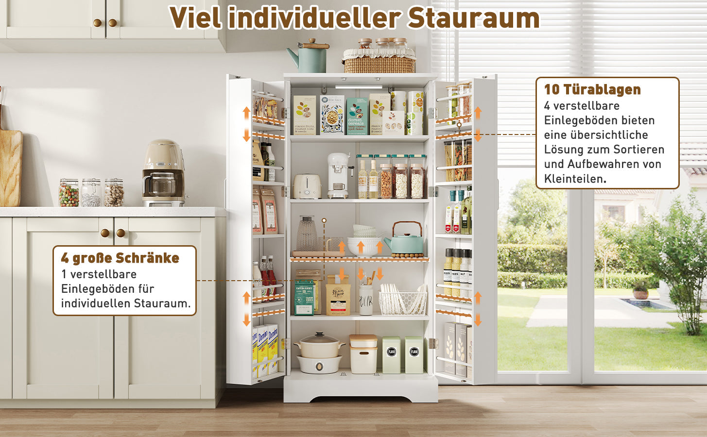 Kitchen Cabinet 60x35x128cm LED Sensor Adjustable Shelves Double Door - White