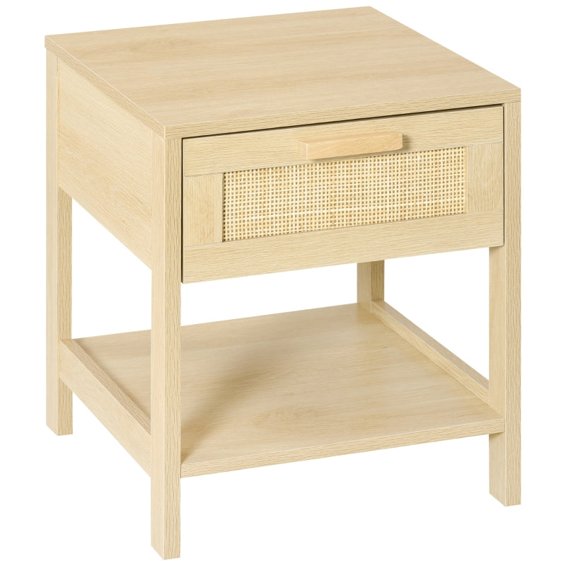 Nightstand Bedside Table Rattan Drawer Storage Shelf MDF