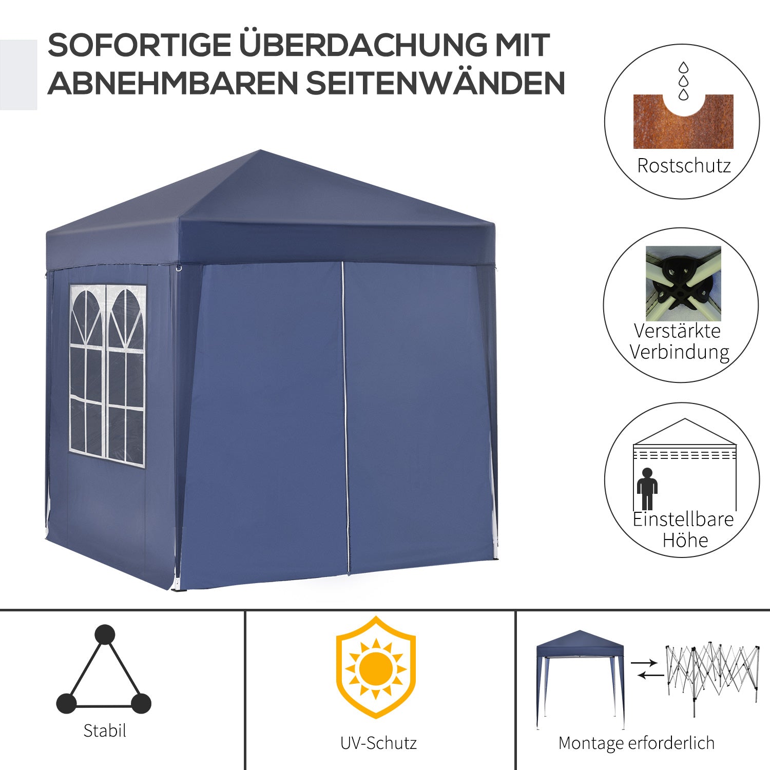 2x2m Folding Gazebo Marquee 4 Side Panels Window Door Oxford Metal