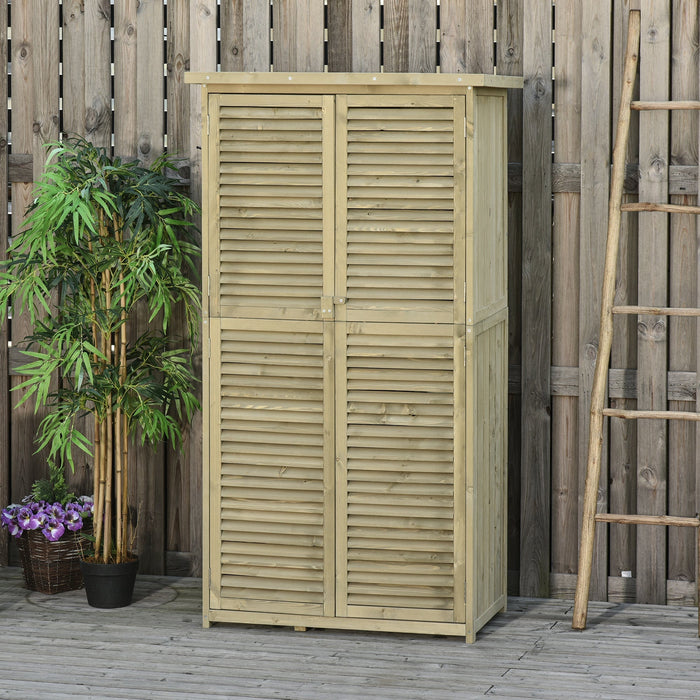 Tool Shed Wooden with Asphalt Roof, Louvre Door, 4 Compartments, Grey