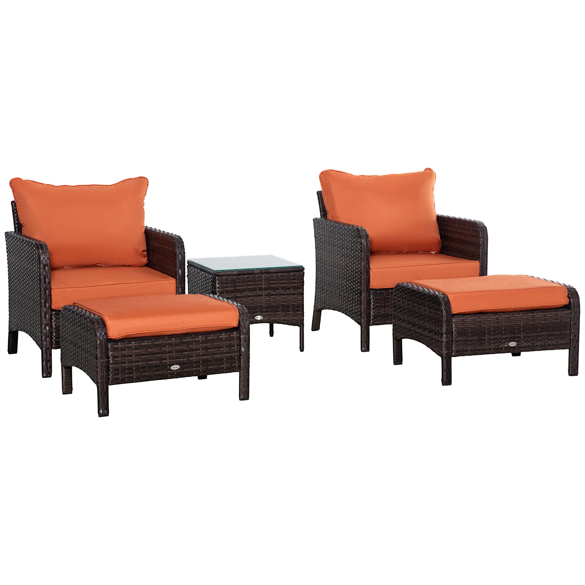 5 Piece PE Rattan Garden Furniture Set with Padded Cushions and Glass Top Table, Brown