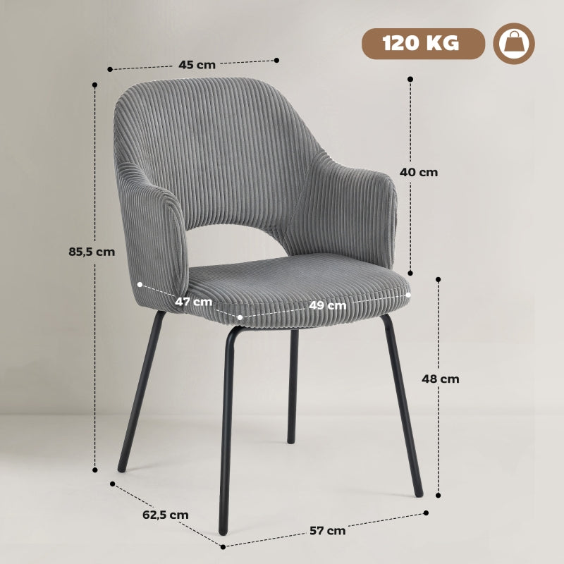 Dining Chair, Shell Shape Metal Legs, Corduroy Grey