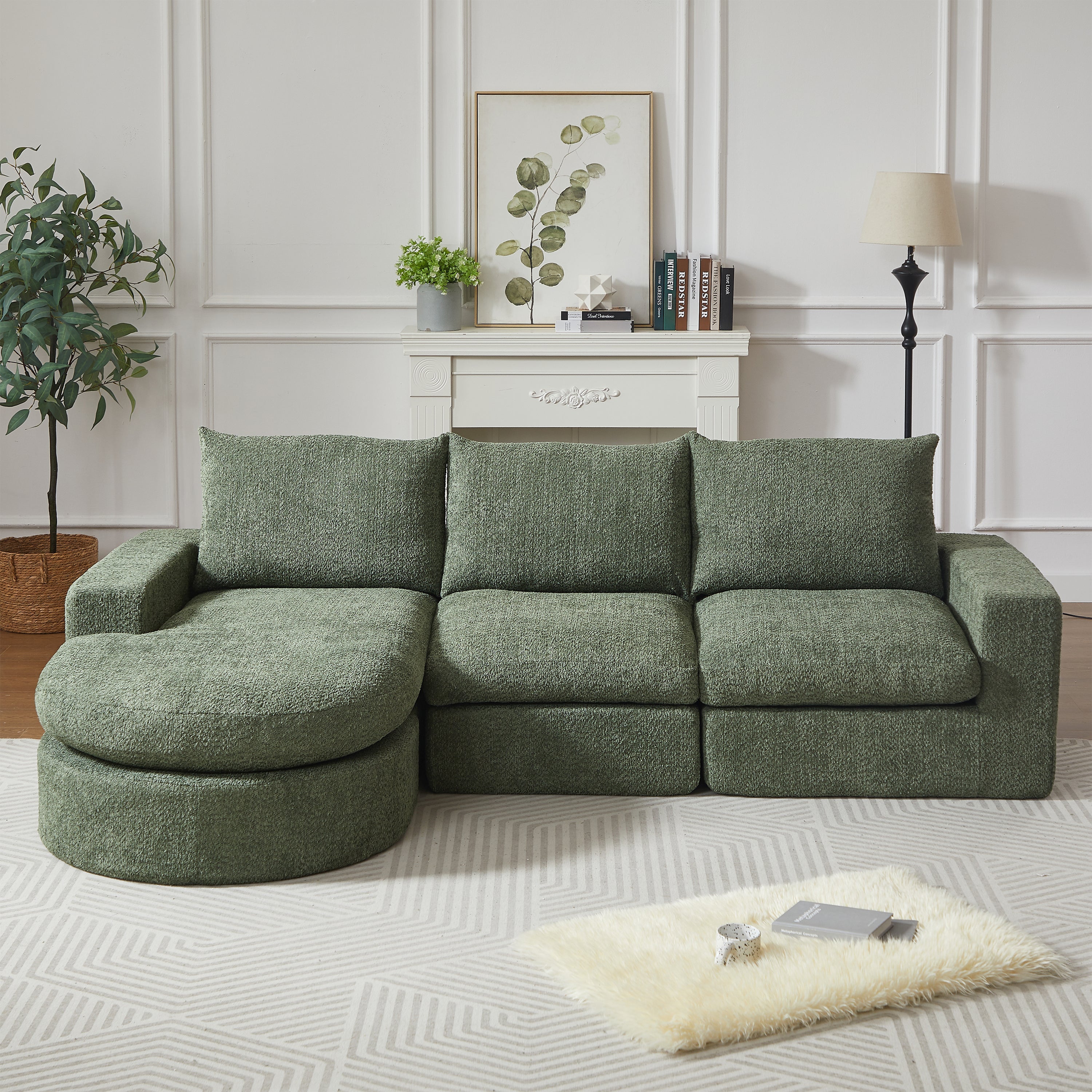 Chenille Sofa Modular L-Shaped Chaise Lounge - No Assembly