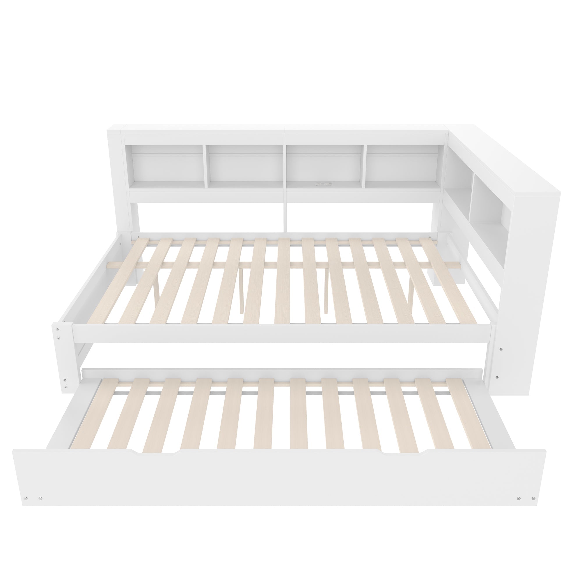 Daybed 140x200cm Pull-out Bed Power Outlet 2 USB - White Chipboard
