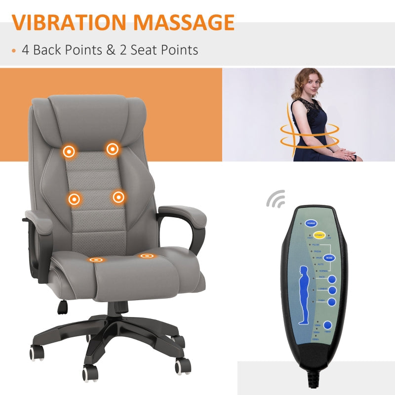 Office Chair, 6-Point Massage, Back Heat, Tilt Function, Grey PU Leather