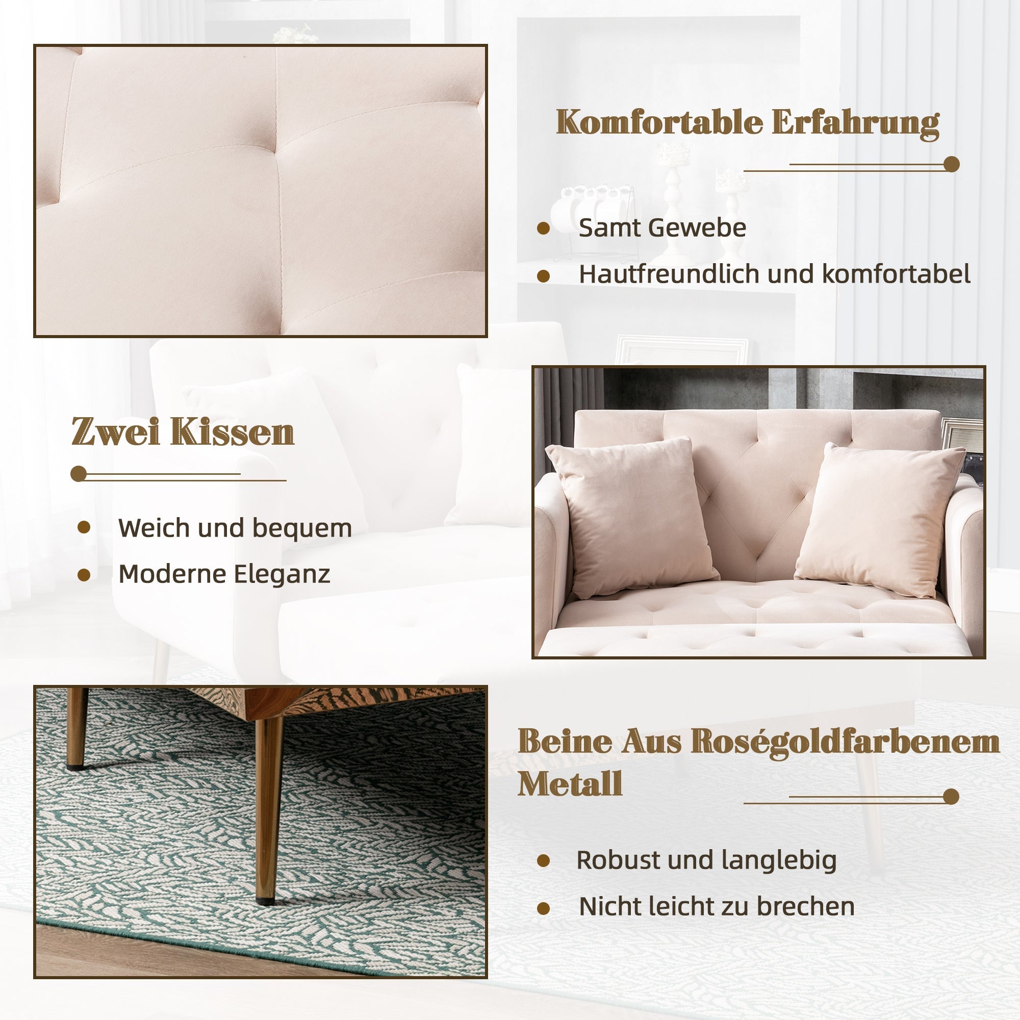 Armchair, Adjustable Backrest Recliner Folding Sofa, Beige
