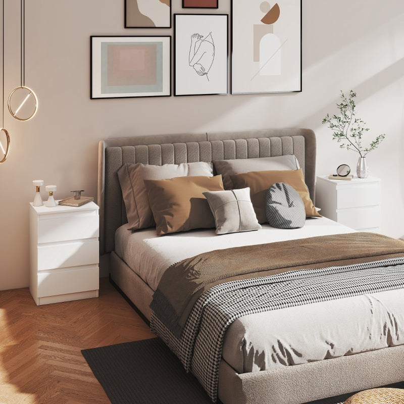 Bedside Table, 2 Side Tables with 3 Drawers, 40 x 30 x 59.5 cm, White