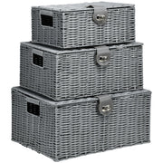 Storage Boxes Set of 3 with Lids & Buckles 18L 12L 7L, Grey