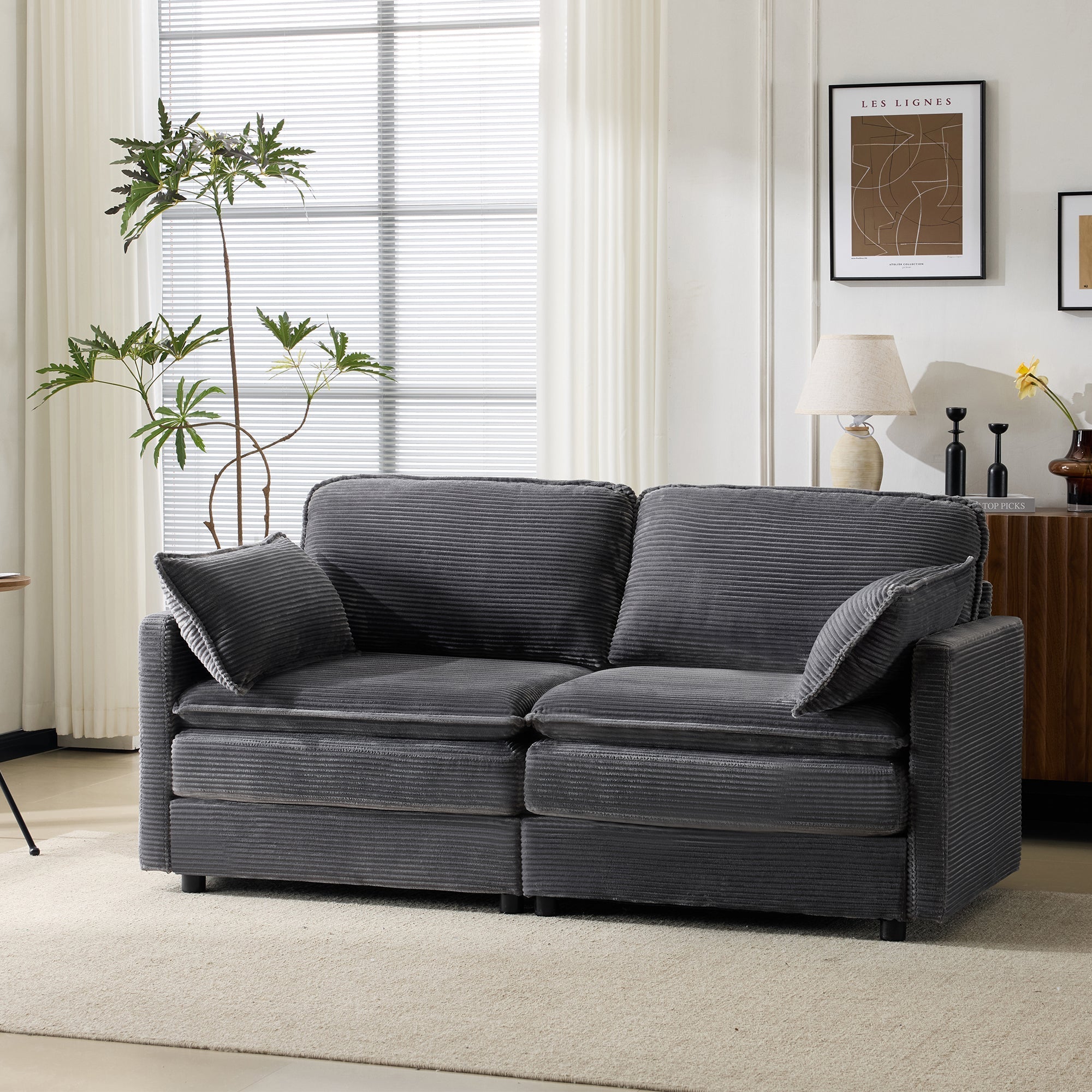 Modern Minimalist 2-Seater Sofa, Comfortable & Spacious, for Living Room/Bedroom