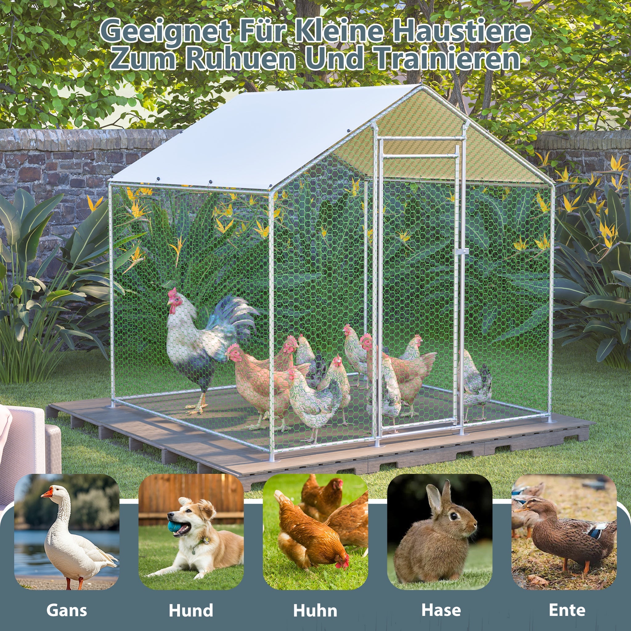 Free-range chicken coop 2x2x2m, safety lock, waterproof PE cloth, metal