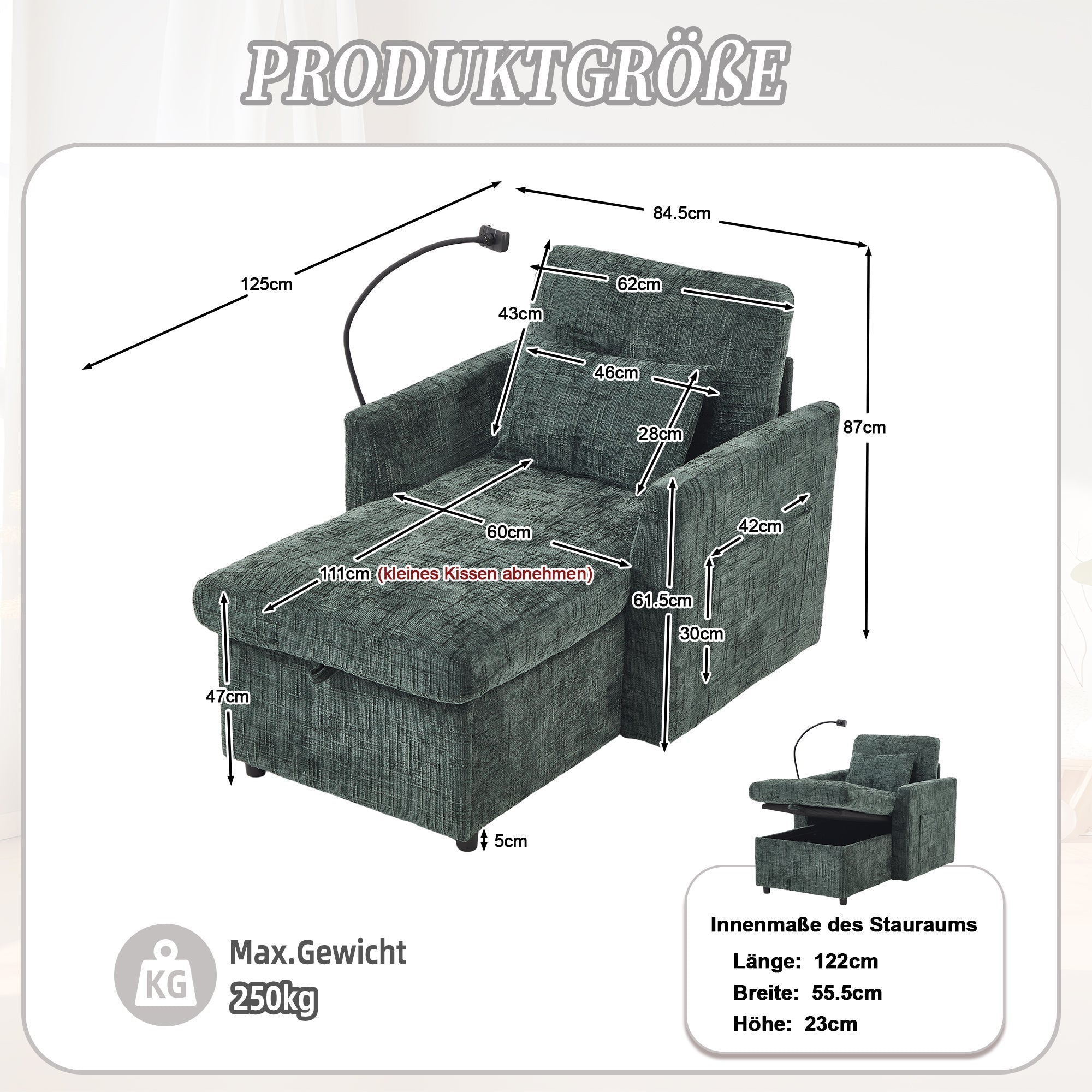 Multifunctional Lazy Sofa, Stowable Backrest with Phone Holder, Chenille