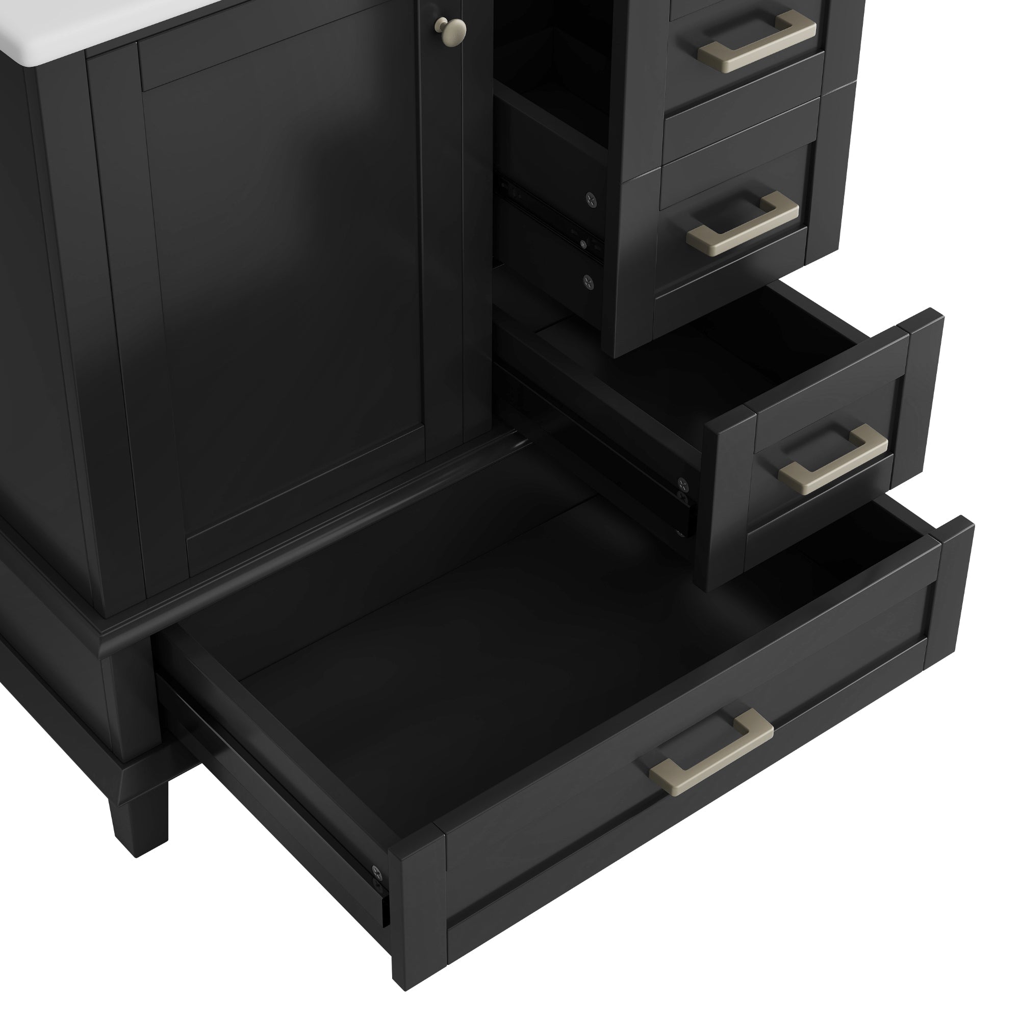 Bathroom Cabinet with Ceramic Sink and Silent Drawers, Black