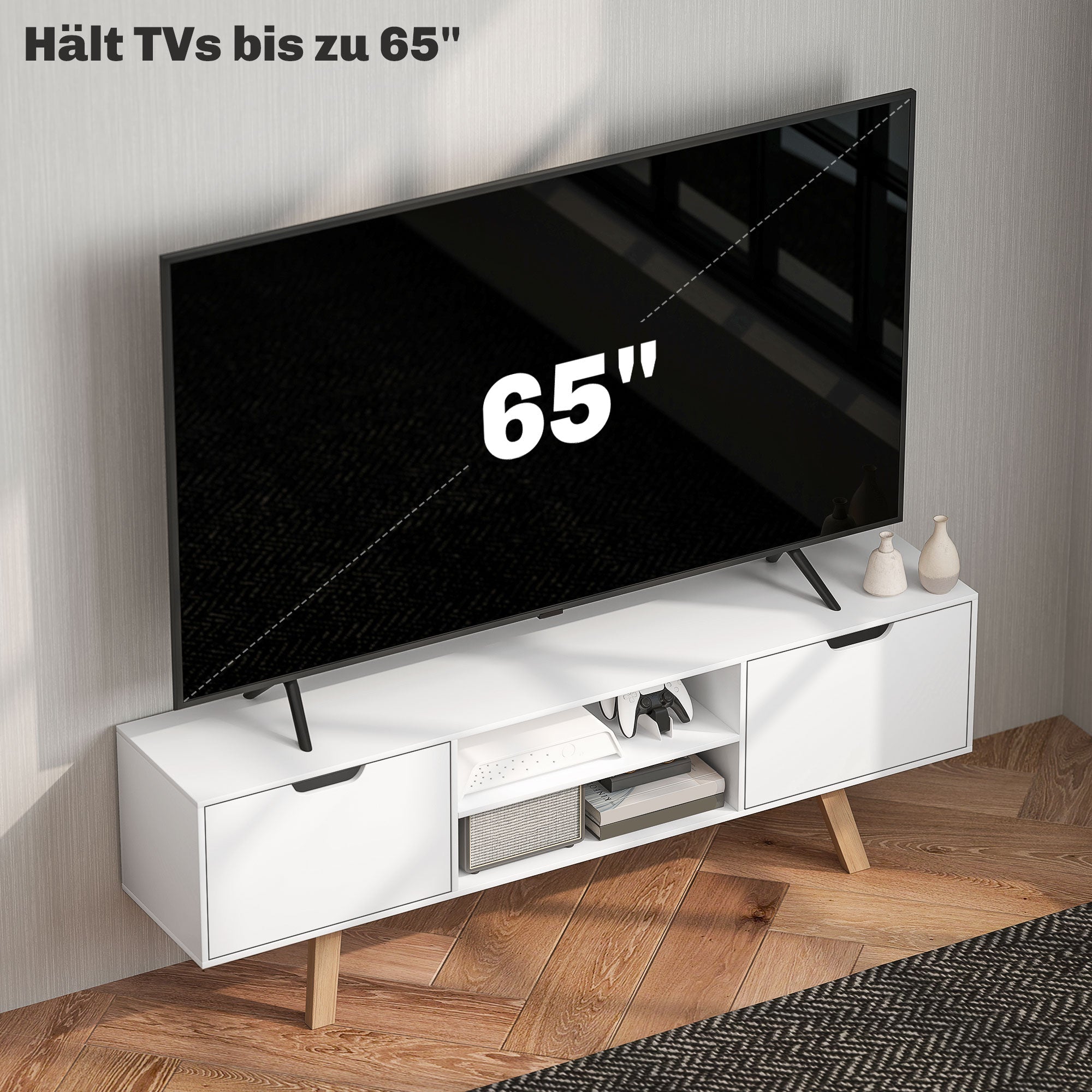 TV Cabinet, 65 inch TV Stand with Shelves, White