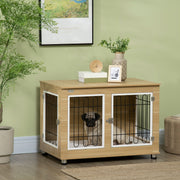 Dog Kennel, Table Top, Double Doors, Cushions, Oak