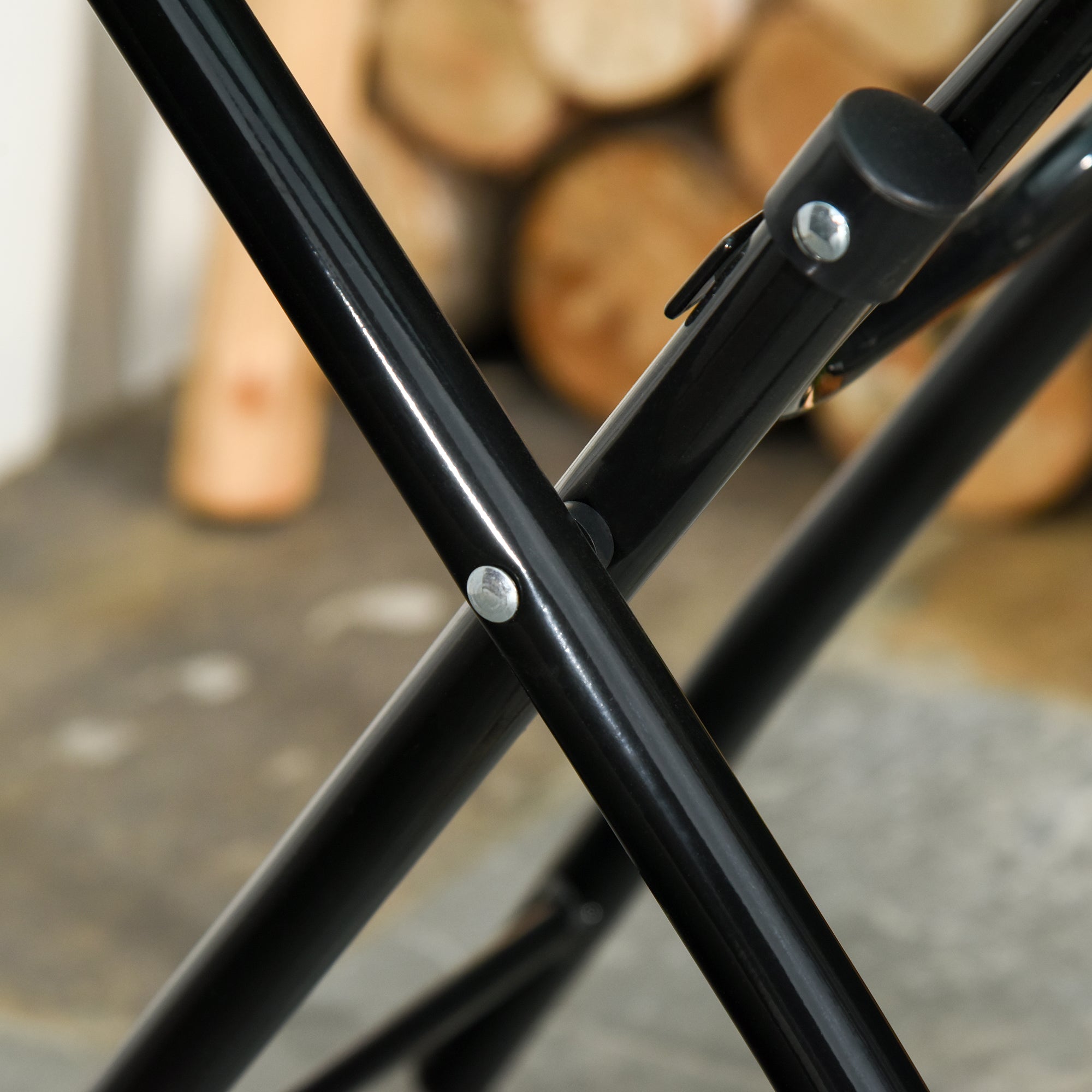 Round Side Table Folding Garden Table Glass Top Ø45cm Metal, Black