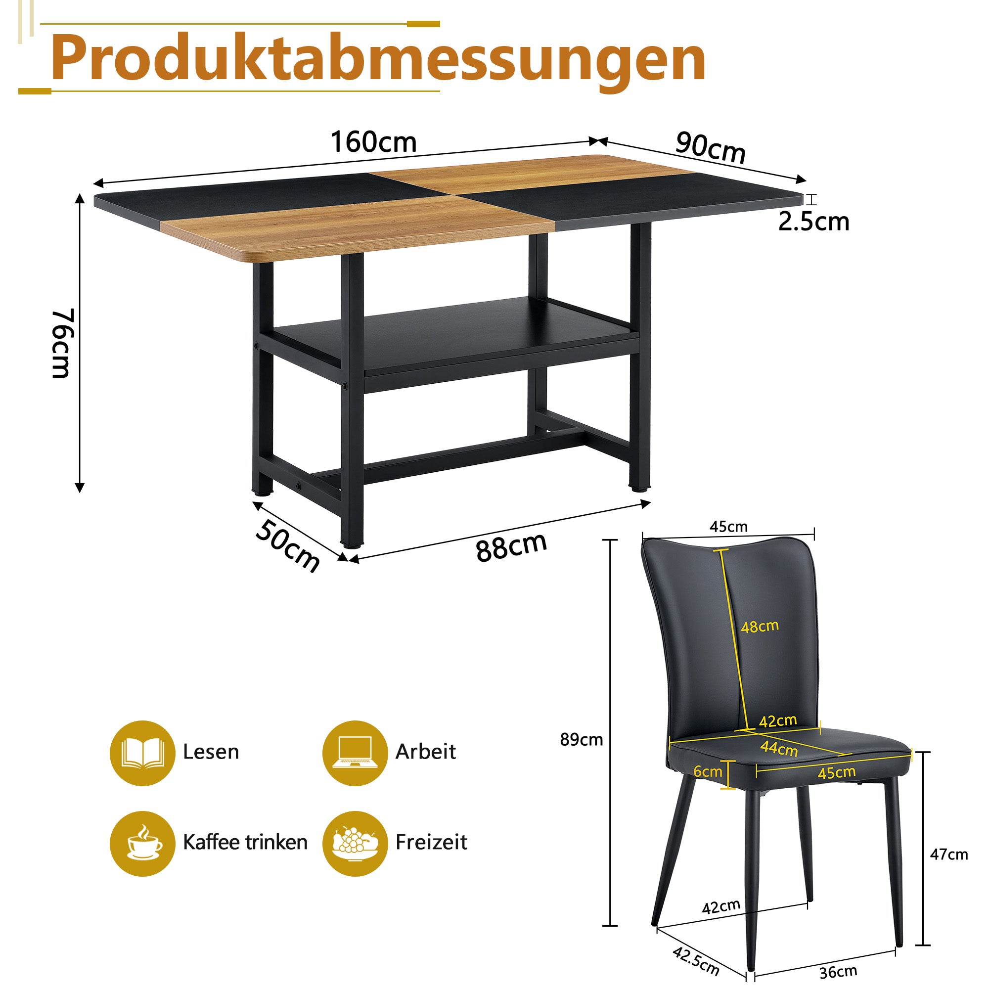 Dining Set 160cm Rectangular Storage with 4 Modern PU Chairs - Black