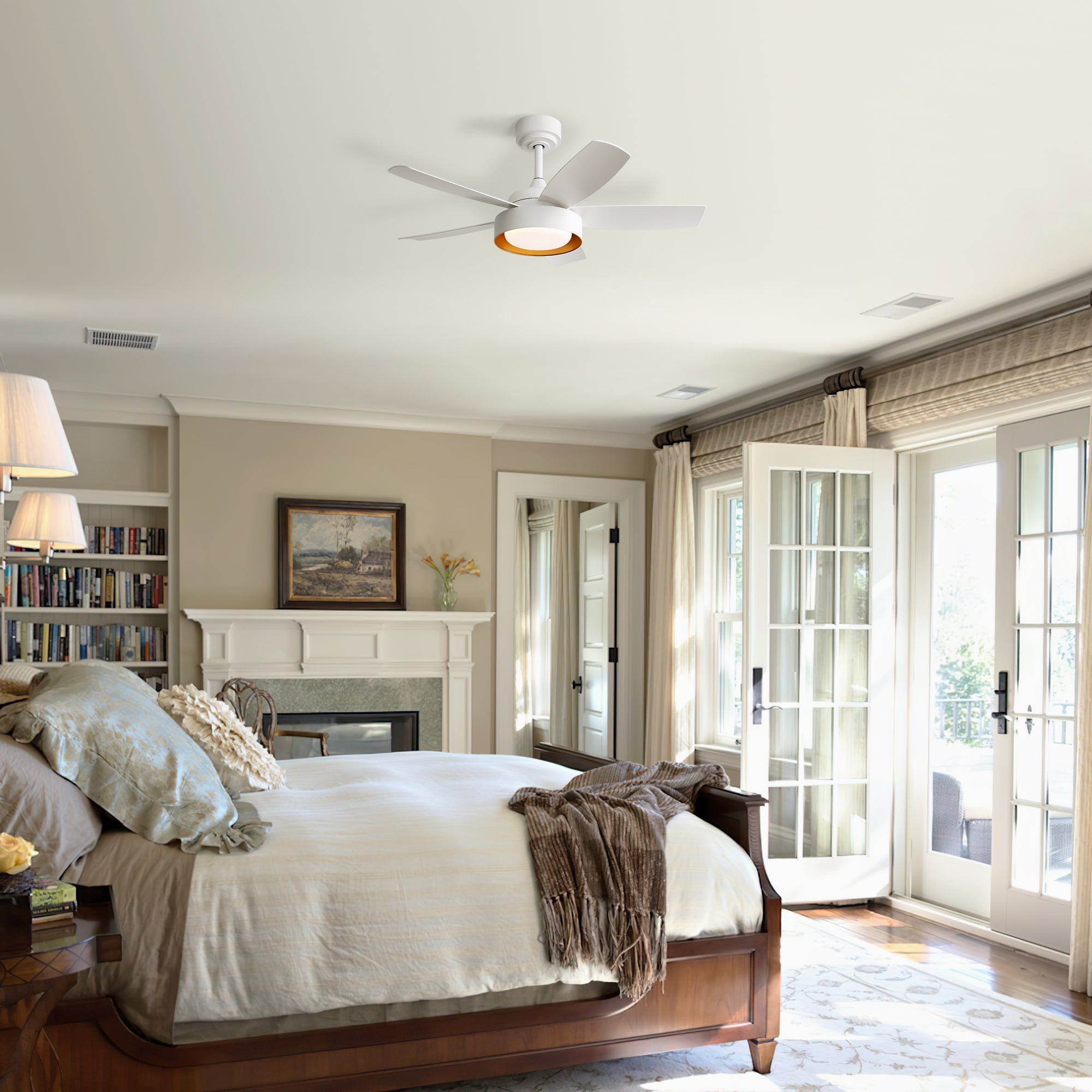 Ceiling Fan 42-Inch 22W LED Light Remote Control Reversible DC Motor White