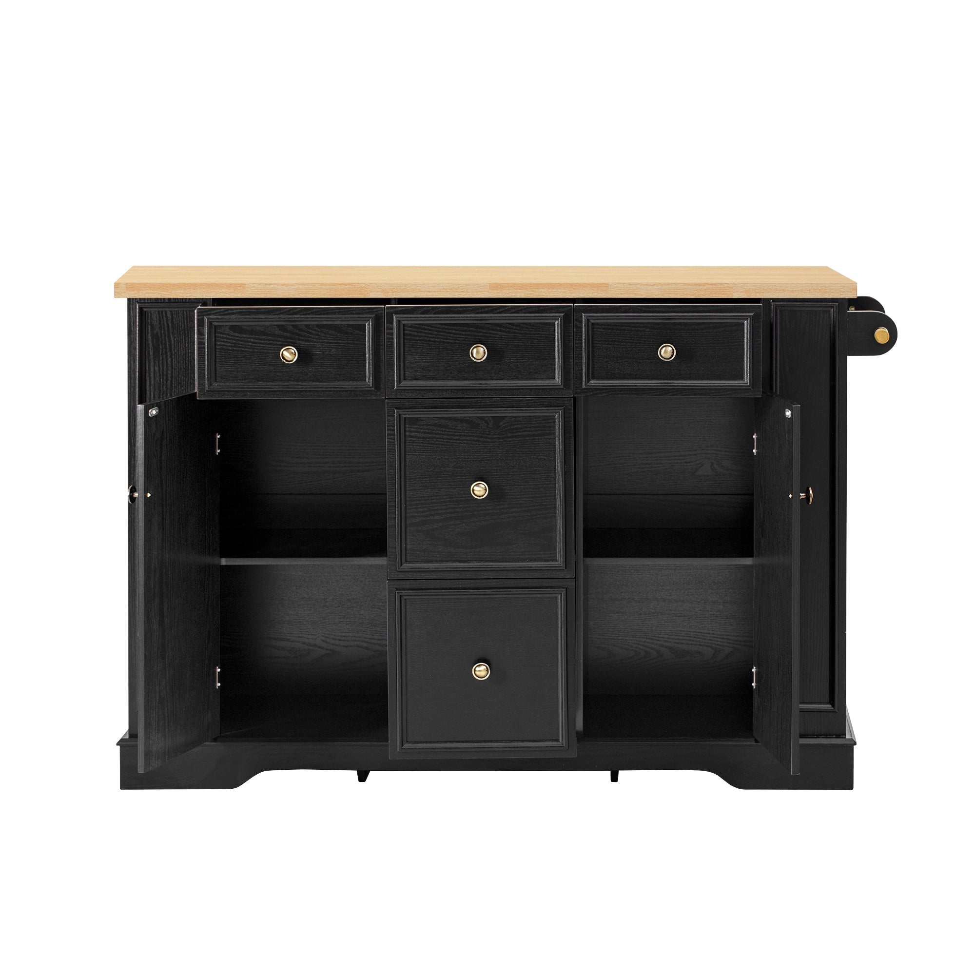 Extendable Kitchen Island with Drawers, Shelves & Power Strips - Black