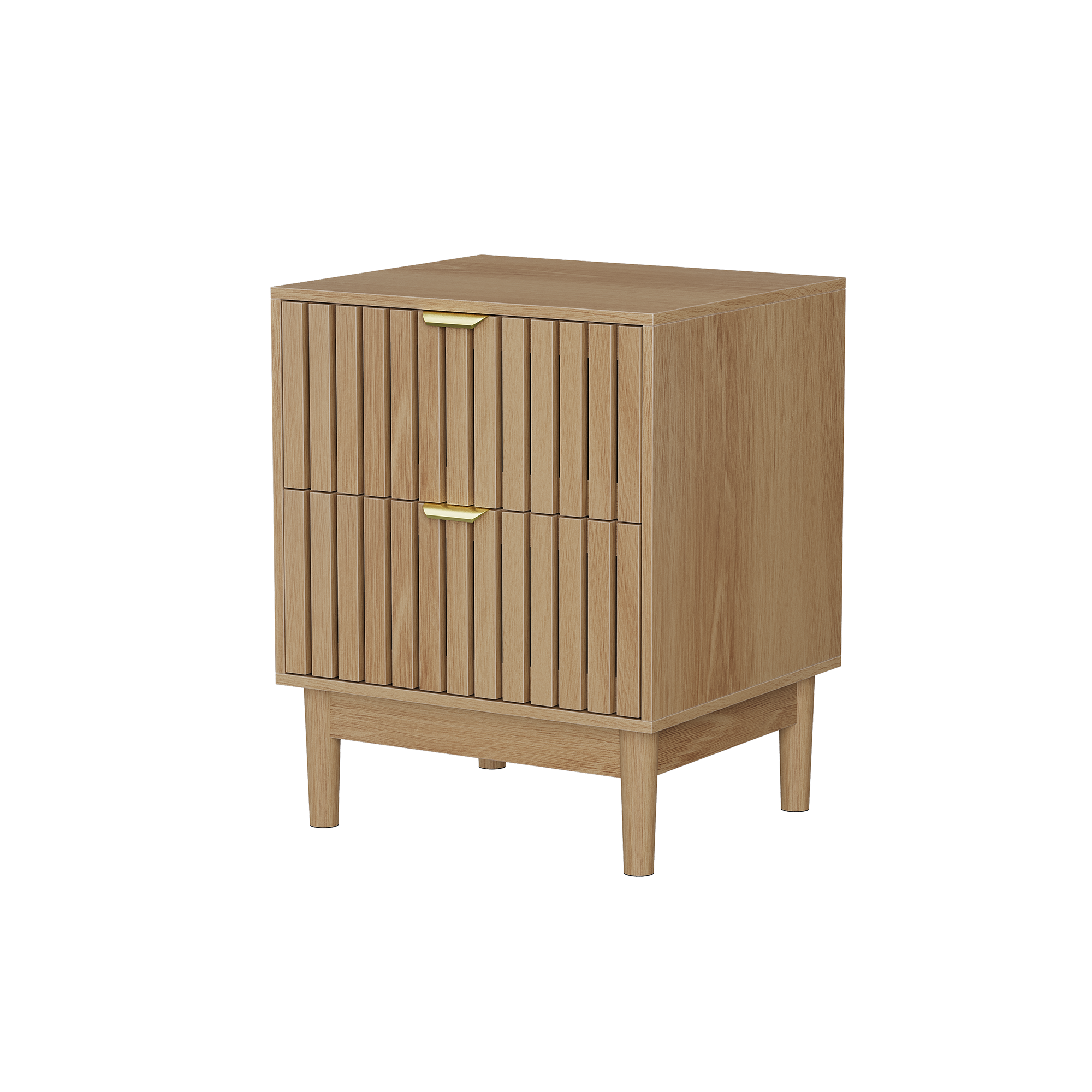 Mid-Century Modern Nightstand with 2 Drawers and Slatted Design, 45 x 39 x 56.5 cm, Oak-Colored Wood