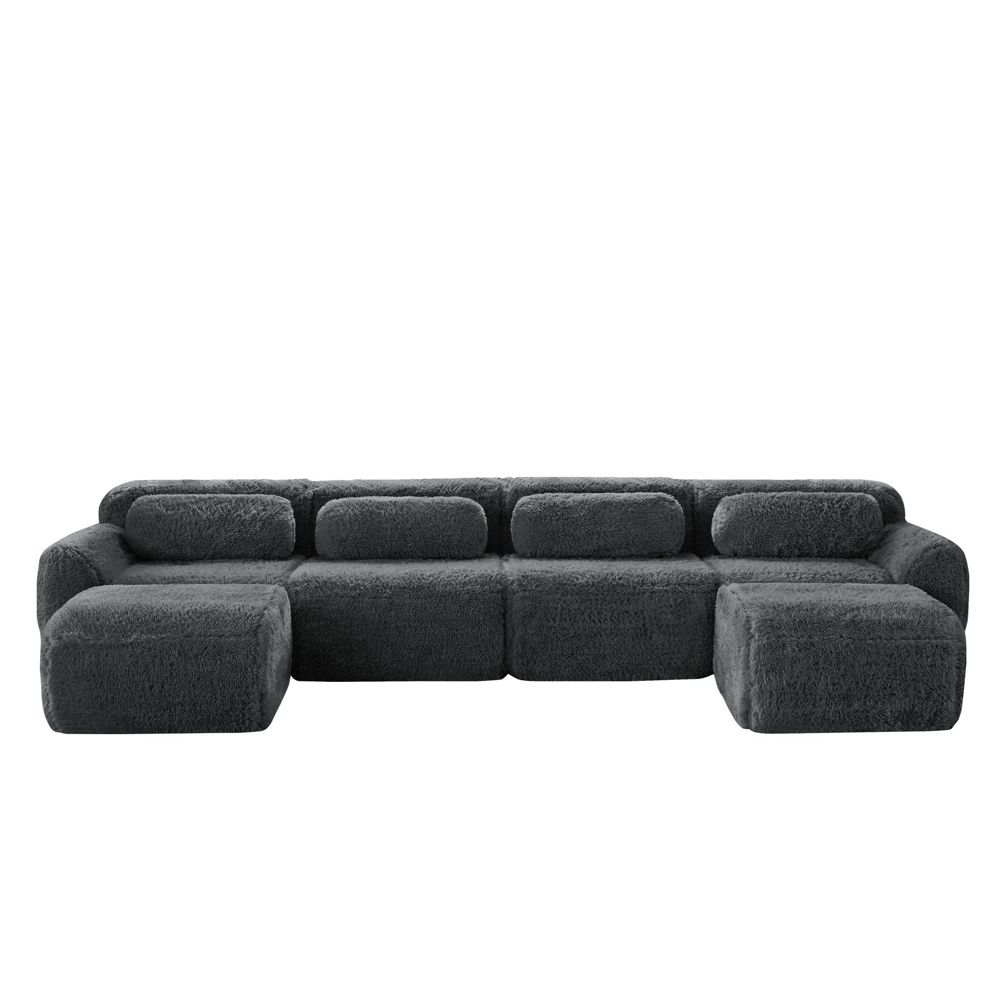 U-Shaped Modular Sofa, No Assembly, Freely Combinable Plush Fabric, Grey