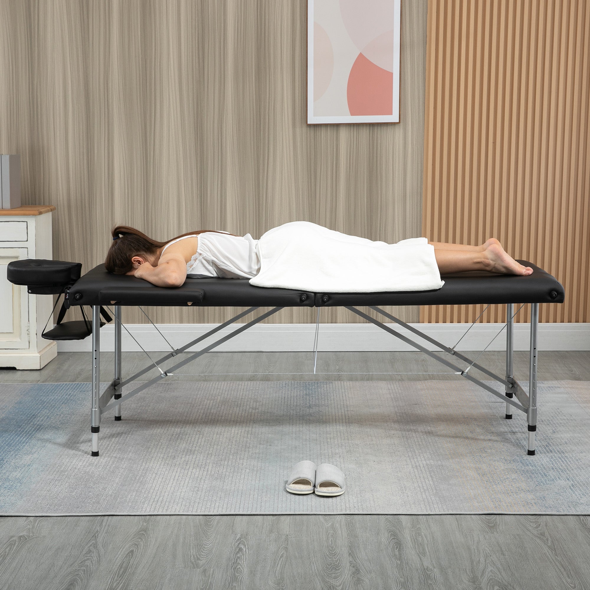Foldable Massage Table 7-Zone Professional Height-Adjustable 130kg Capacity, Black