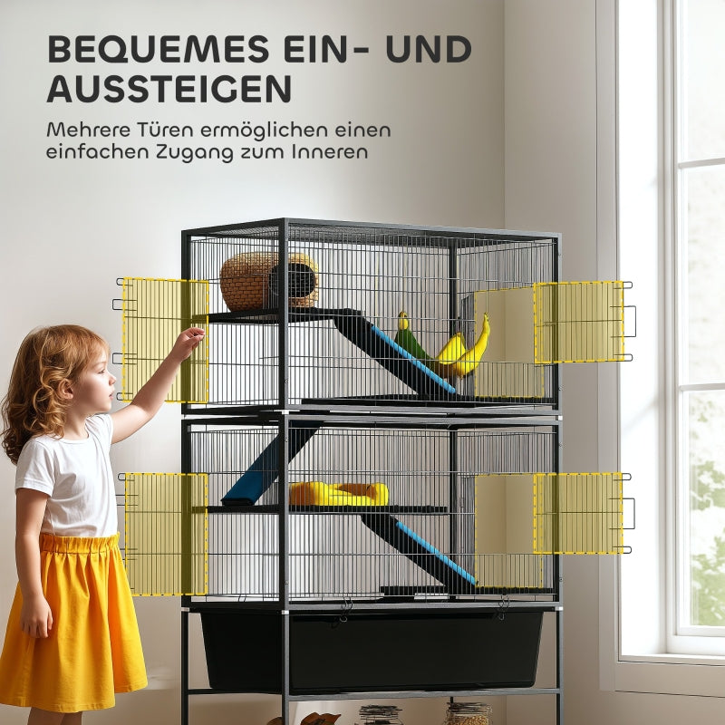 Kleintierkäfig, 5 Ebenen, rutschfeste Rampen, Hängematte, Dunkelgrau
