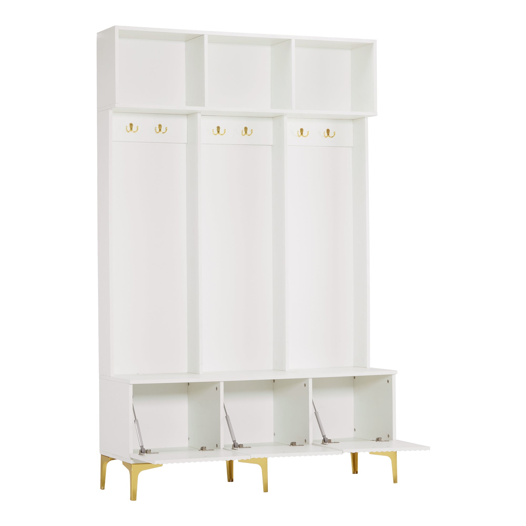 Wardrobe Set with Bench, Multifunctional Storage, 6 Hooks, White