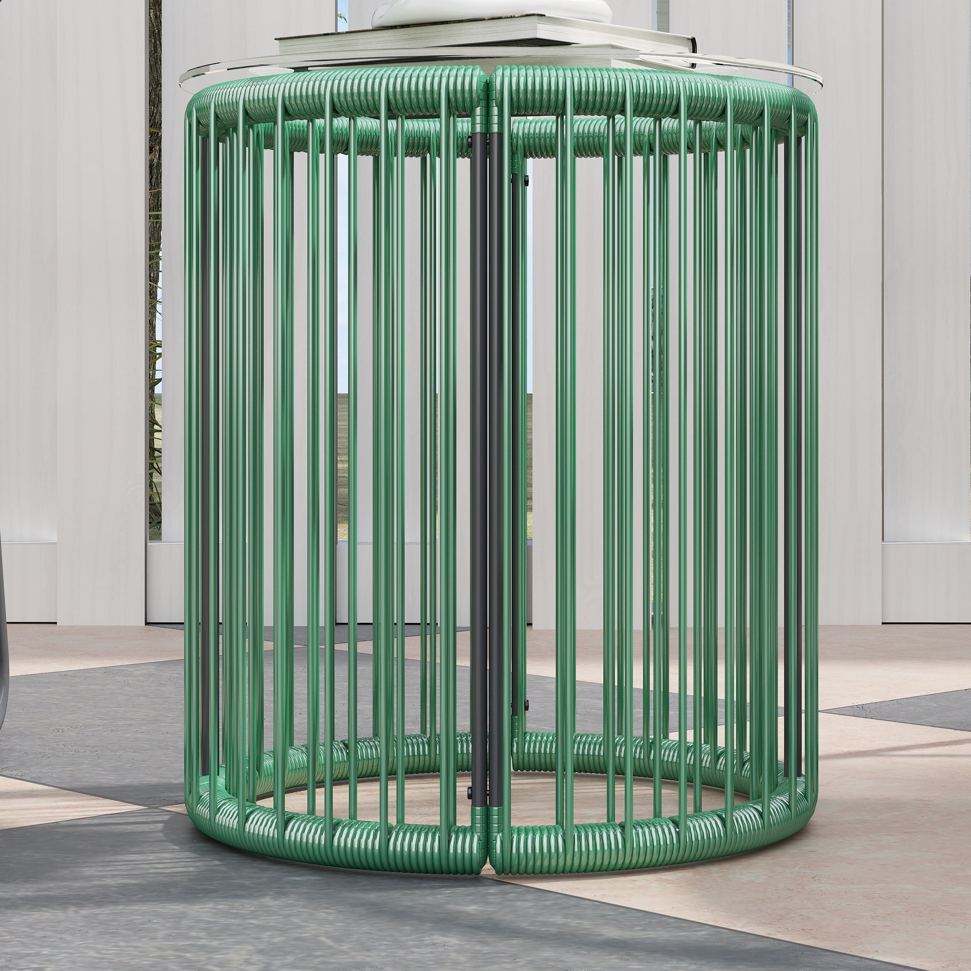 Polyrattan Garden Furniture Set Outdoor Lounge for 2 People 3-Piece Seating with 2 Chairs Side Table Cushions Weatherproof Green