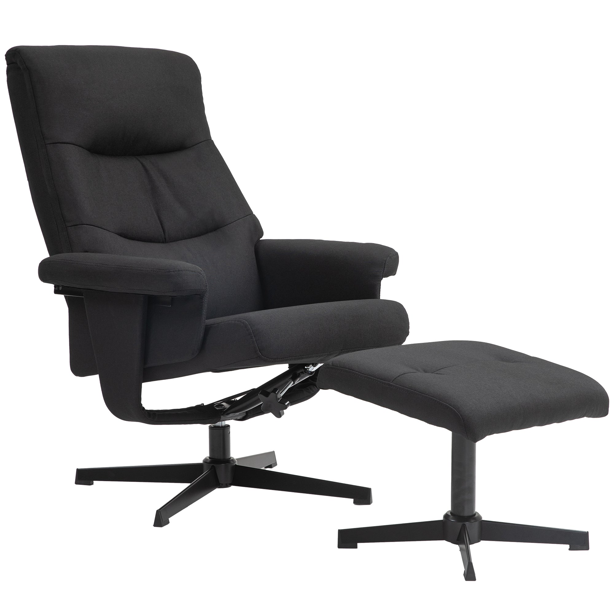 Reclining Armchair with Footstool, Swivel & Rocking Function, Velvet Look, Black