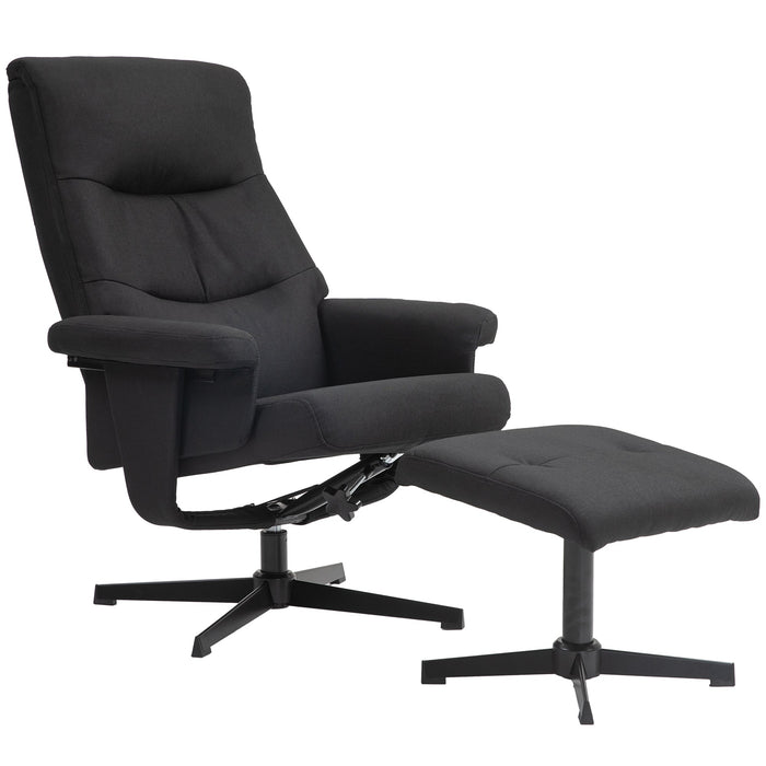 Reclining Armchair with Footstool, Swivel & Rocking Function, Velvet Look, Black