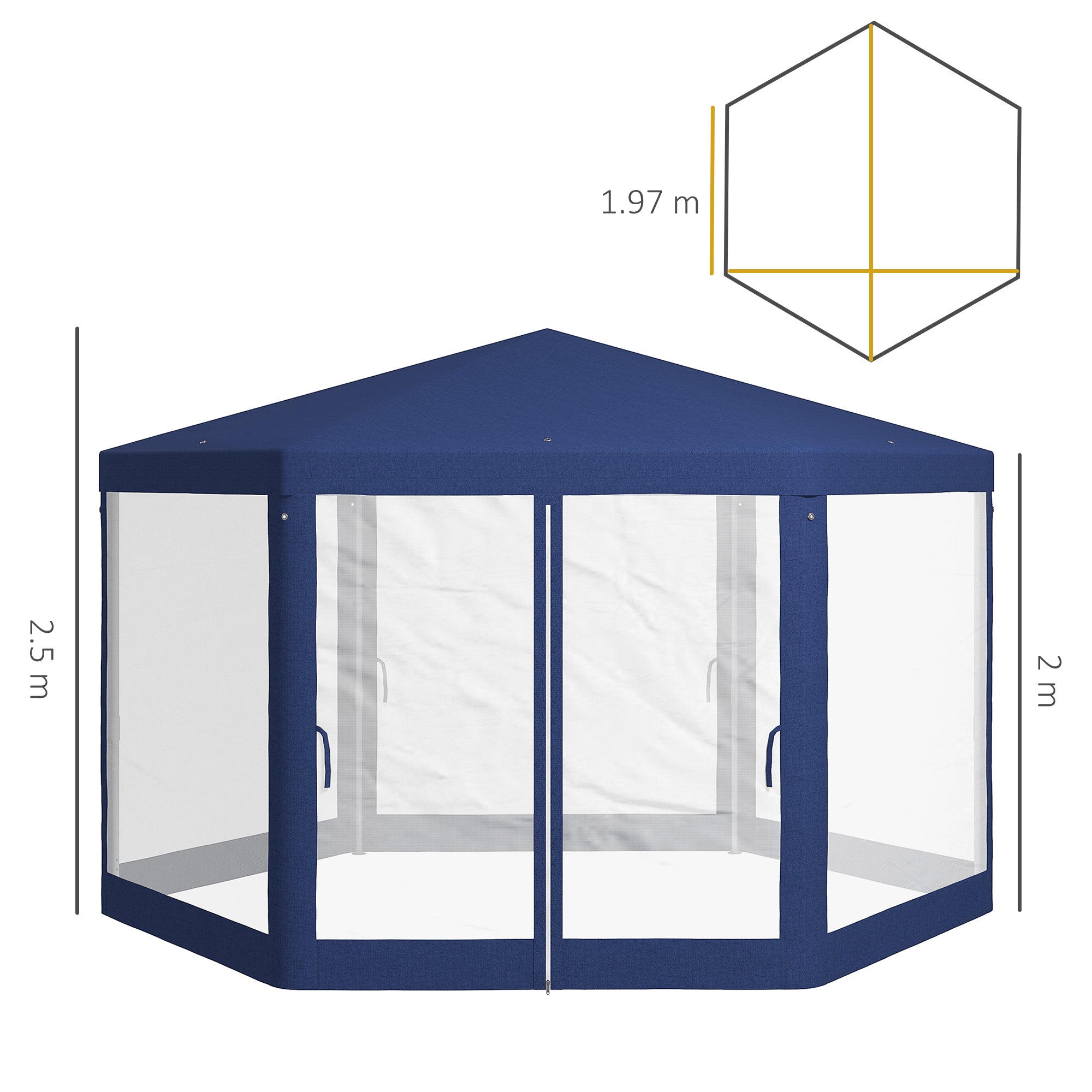 Pavillon Hexagonal 4x3m Wasserabweisend Stabil Winterfest Blau