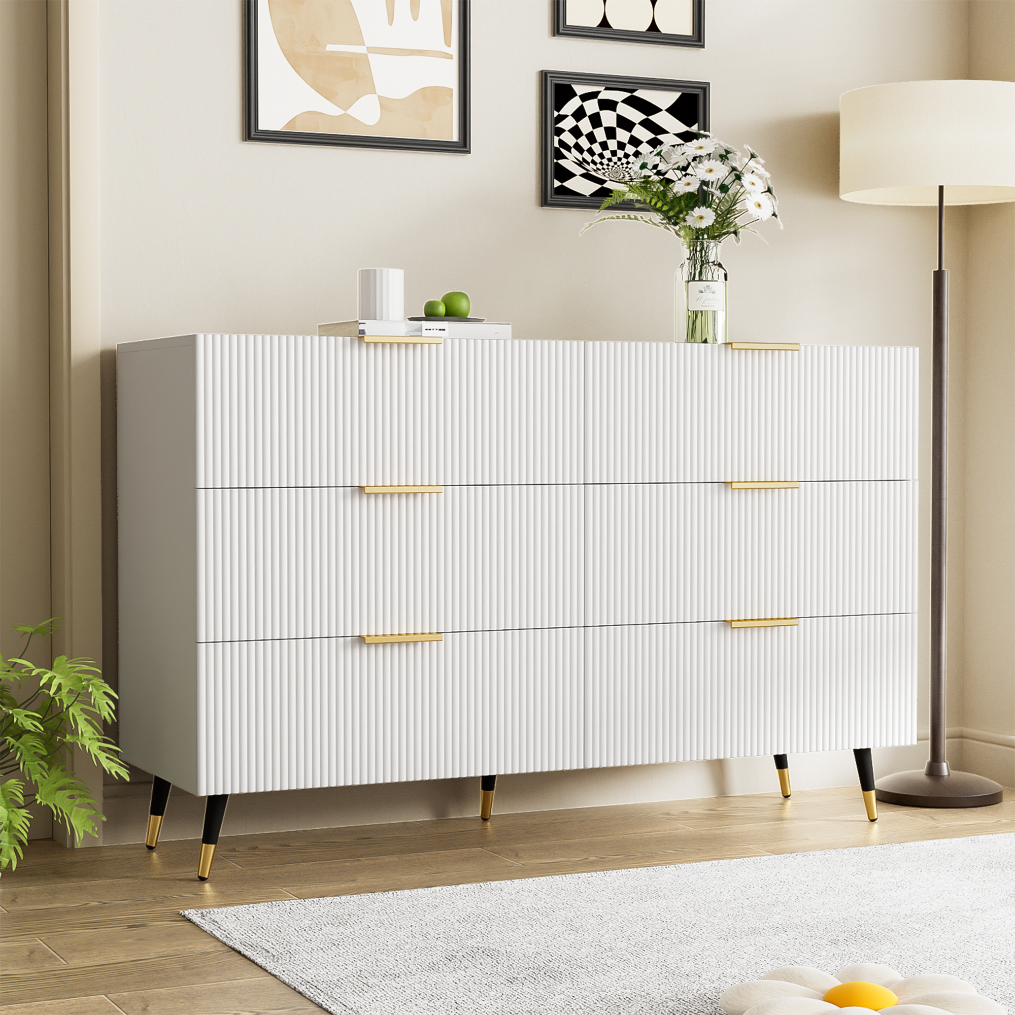 Sideboard - Modern Design Chest of Drawers, Golden Handles