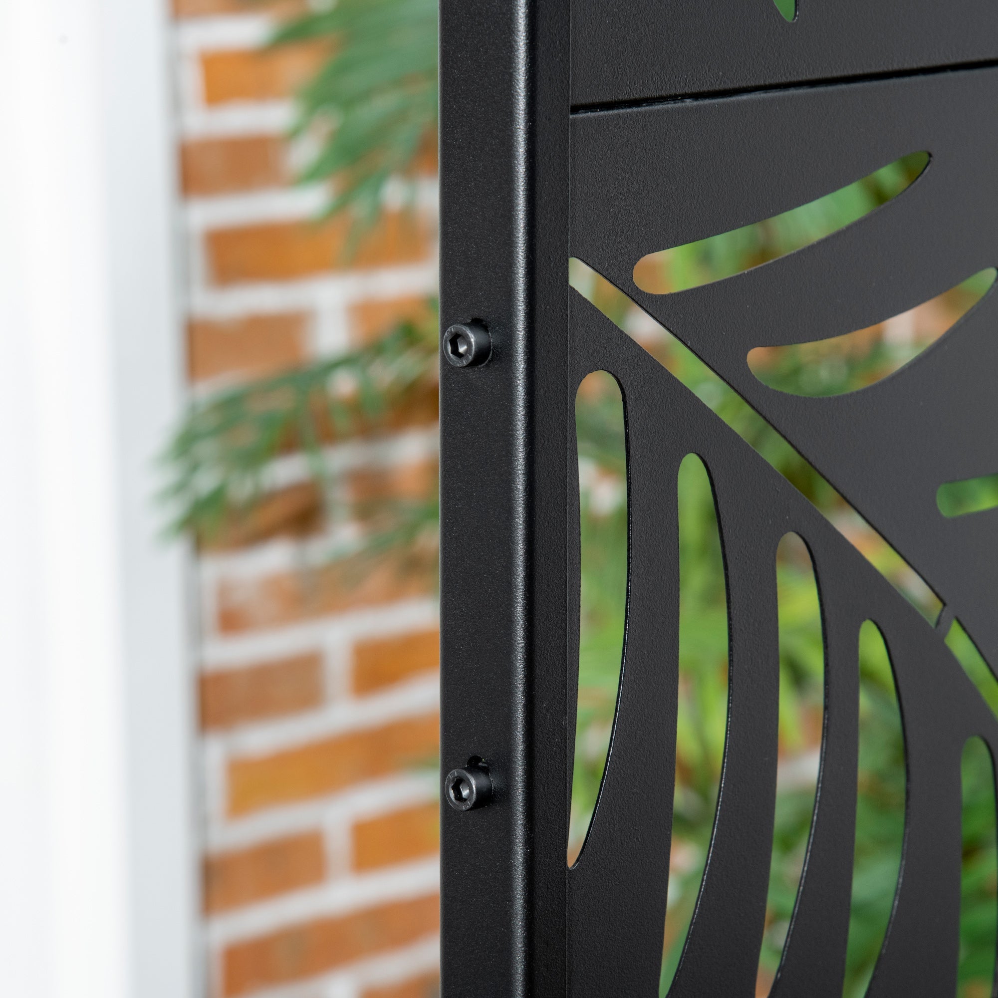 Privacy Screen Room Divider Willow Leaf Pattern 122x198cm Steel Black
