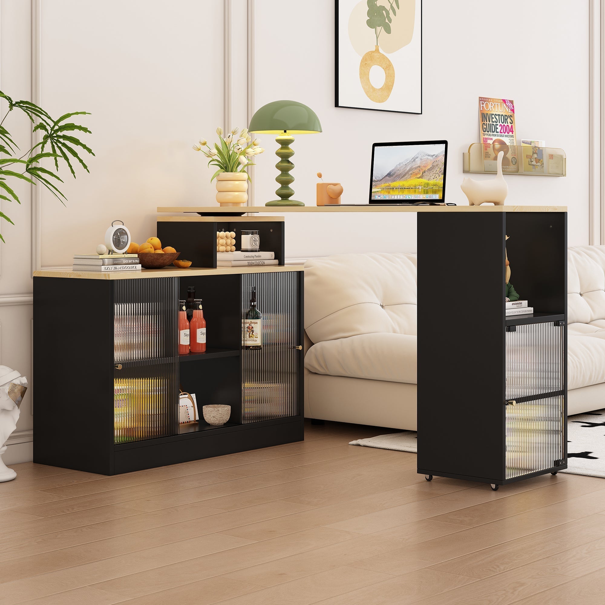 Extendable Bar Table Movable Swivel Storage Black