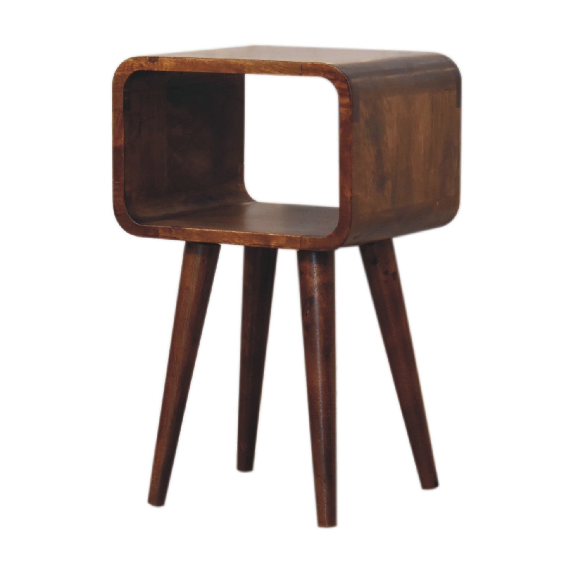 Solid Wood Mini Curved Chestnut Open Shelf Dark Brown