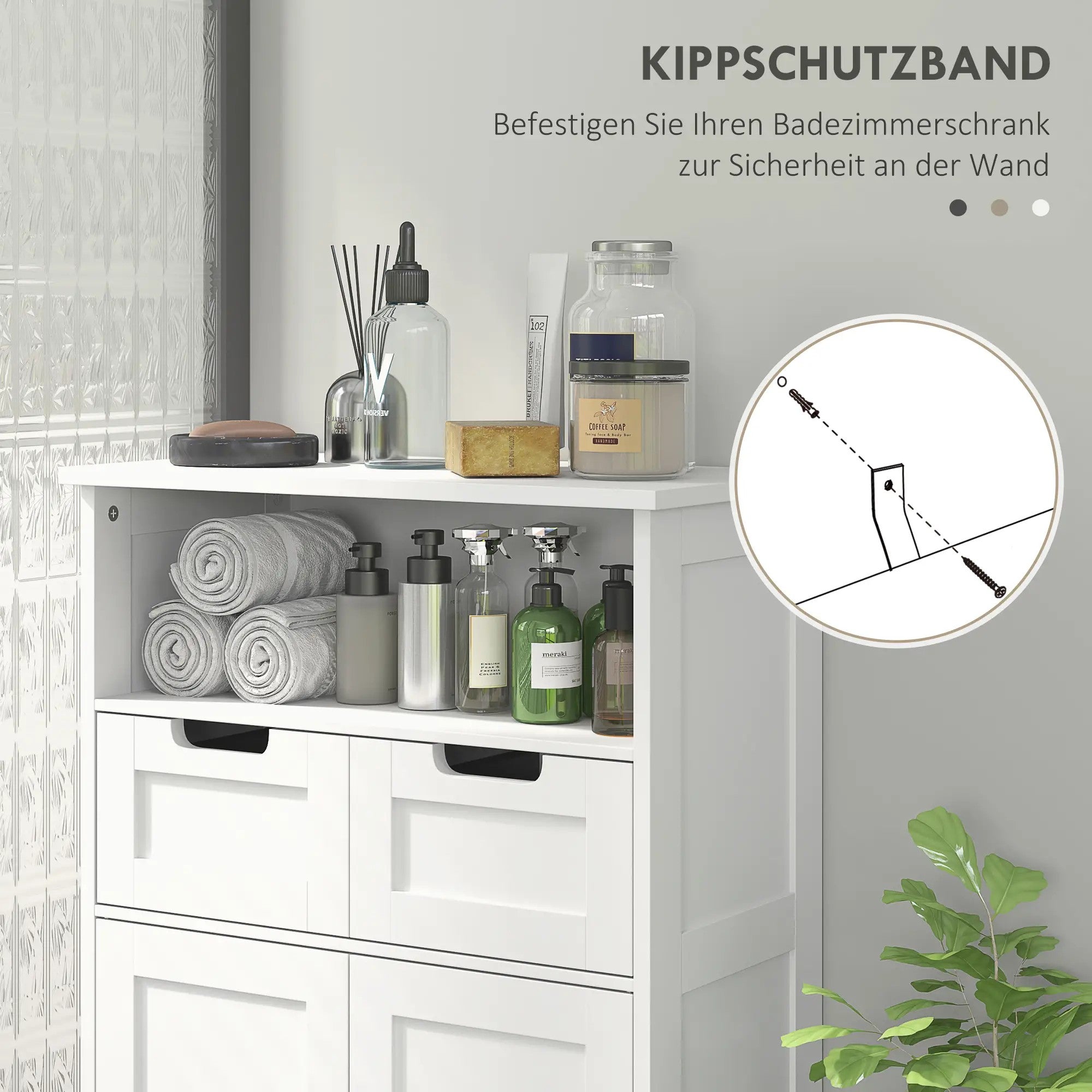 Bathroom Cabinet Storage Adjustable Shelf 2 Drawers Door 60x30x108.8cm White