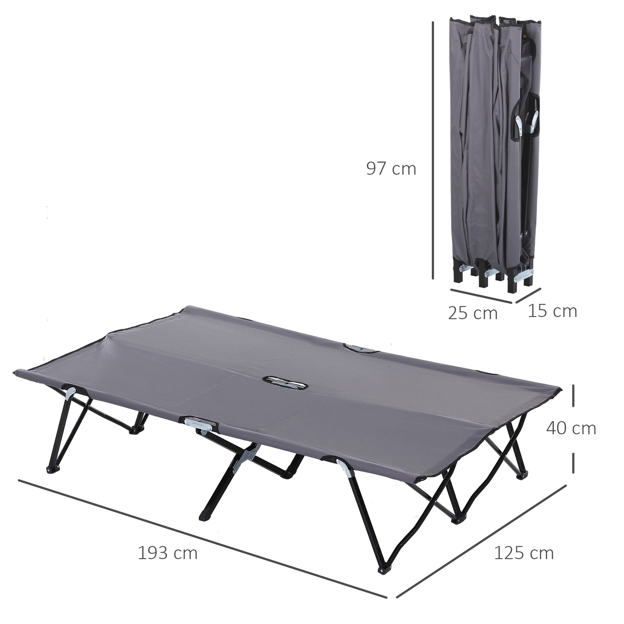 Klappbares Feldbett, 2 Personen, 136 kg, Stahl Oxford Grau