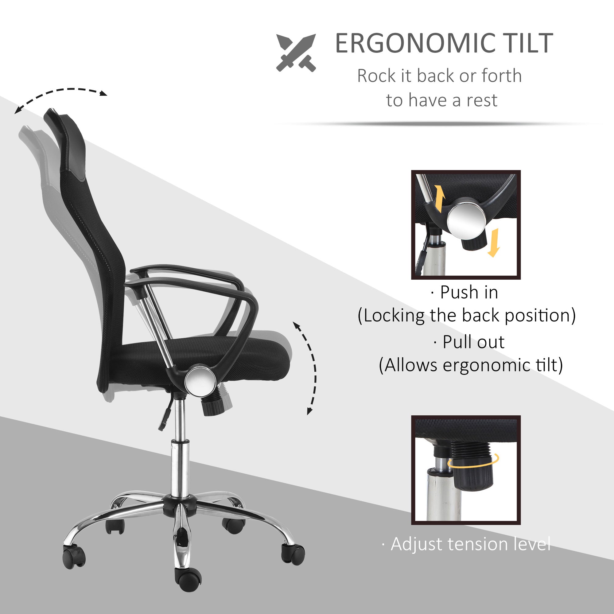 Office Chair with Mesh, Ergonomic Gaming Swivel, Black