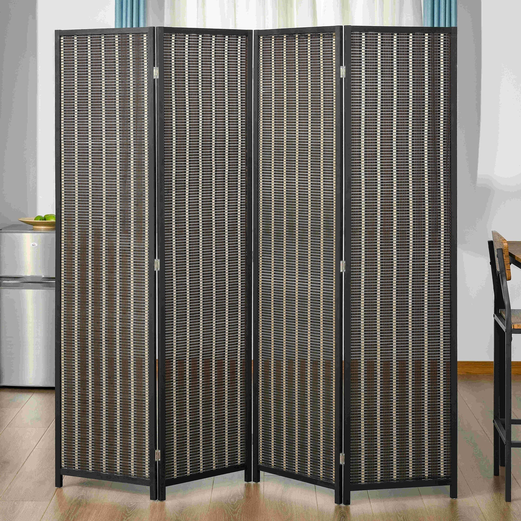 Folding Screen 4-Part, 180 x 180 cm Room Divider, Brown Bamboo